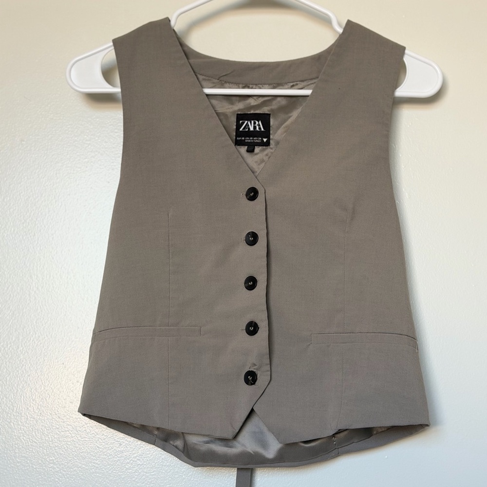 Zara Olive Taupe Button-Front Vest